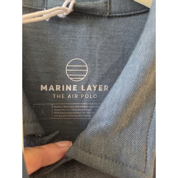 Marine Layer Air Polo Short Sleeve Shirt Mens Size S North Atlantic Blue Stripe - Picture 3 of 8